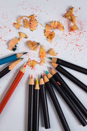 Sharpened colored pencils Obsessive compulsive disorder conceptualの写真素材