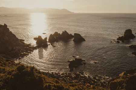 Beautiful cliffs at sunset on the Galician coast, Spain Landscape, travel, nature, relaxationの写真素材