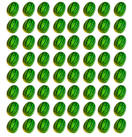 Watermelon pattern. Close-up of a ripe round dark green watermelon, isolated on a white background....