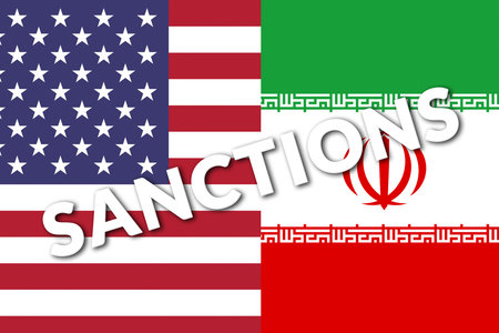 Defocus Iran sanctions concept. Iranian flag, concept on the topic of sanctions in Iran. War between Iran and America. Out of focus.の写真素材