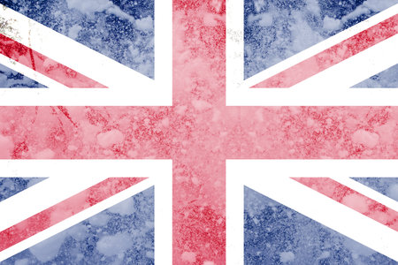 Defocus cold winter in Great Britain, United Kingdom. The concept of the energy crisis and the increasing demand for electricity. Great Britain flag snow holiday. Out of focus.の写真素材