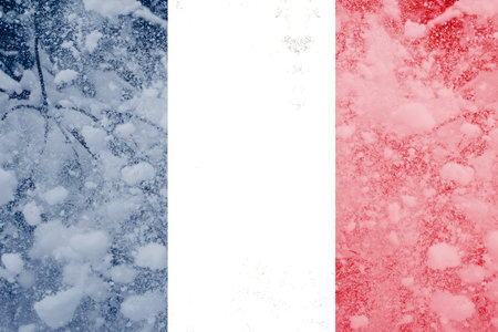 Defocus cold winter in France. The concept of the energy crisis and the increasing demand for electricity. France flag snow holiday. Out of focus.の写真素材