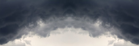 Defocus dark sky background. Dark rain clouds. Dramatic sky. Disaster weather. Copy space. Wide...
