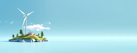 Wind mill, wind turbine. Renewable wind energy. Green alternativの素材