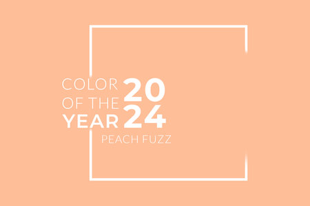 Peach Fuzz 13-1023 color of the year 2024. Abstract background with square frame. Color concept. Trendy color of year 2024 Peach Fuzzの写真素材