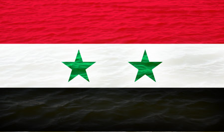 Abstract design featuring the Syrian flag as a textured background. The composition emphasizes...