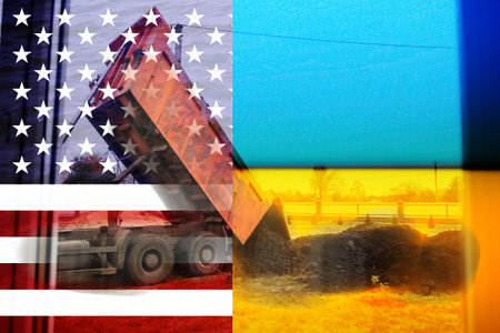 Flags of Ukraine and the USA next to a formal document symbolizing a strategic deal on rare earth...