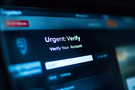 A digital inbox shows an urgent notification to verify an online account. This image is a powerful visual for a phishing scam or a fake email, highlighting the dangers of digital fraud.の素材