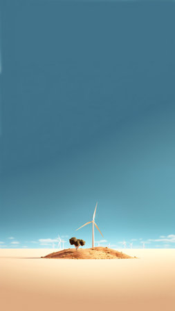 A striking, minimal vertical image of a windmill against a clean sky, perfect for a social media reel or story.の素材