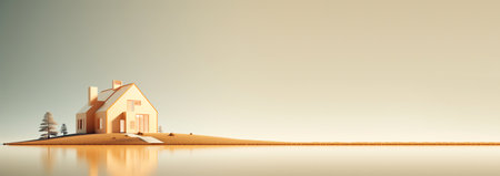 A sleek, modern house stands as the centerpiece of a banner, with ample copy space for a message about a home loan.の素材