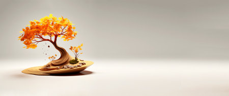 A beautiful autumn banner with a vibrant tree in its fall colors. This image offers a clean mock up with plenty of copy space for your Hello Autumn message.の素材