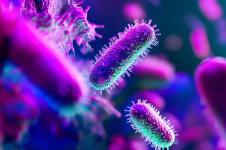 abstract concept of the human micobiome as a vibrant purple color. The image is perfect for a theme of gut health, intestine wellness, or healthy living.の素材