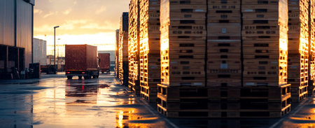 a truck parked outside a large warehouse. modern logistics, has a clean background with plenty of copy space.の素材