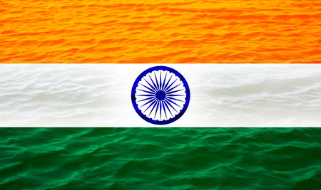 A wide banner featuring a dynamic waving India flag. The intricate texture of the fabric and the clean background make this a perfect symbol of national pride.の写真素材