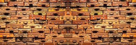 banner with a background of many suitcases. The image is perfect for a travel or a logistics-related theme, with plenty of copy space for a message.の写真素材