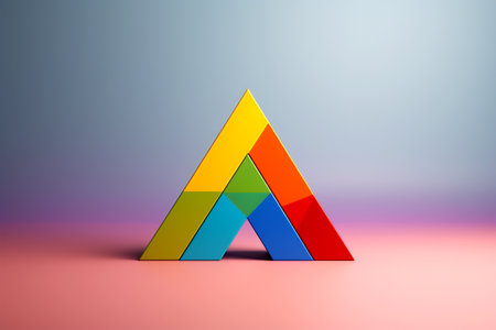 triangle colorful figure wooden purple geometric abstract. abstract geometric colorful blocks wooden.の素材