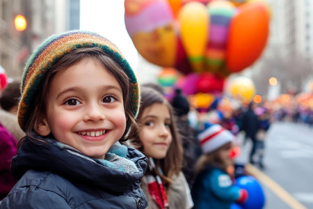 children girl fair holiday street smile 8 years child kid. happy girl, child, kid, estimated to be 8 years old, engaging with the excitement of a street fair.の素材