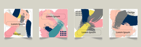 4 Square editable Abstract trendy Background. Abstract Painting background for Social media Banner or Print copy.のイラスト素材
