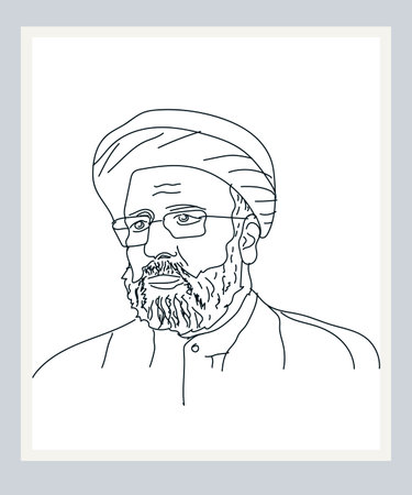 Chittagong, Bangladesh- 22nd June, 2021: Iran new president Ebrahim Raisi's sketch of line drawing. Black and white.のeditorial素材