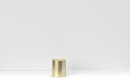 Golden brass cylinder display with white Backgroundの写真素材