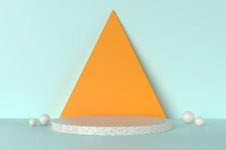 A product display stand made by terrazzo and triangle background, 3d illustrationの写真素材