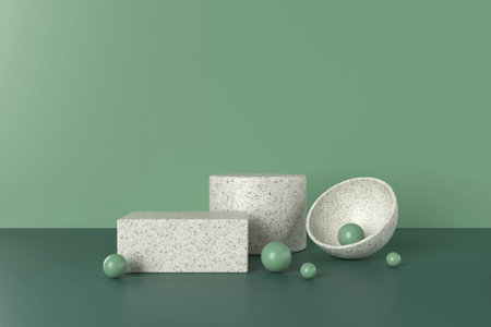 Terrazzo podium 3d illustration with green vibeの写真素材