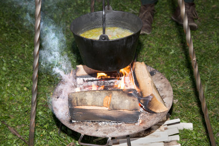 Campfire - cooking Minestroneの写真素材