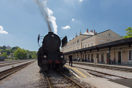 Engineer of old Steam Train on Railway Station