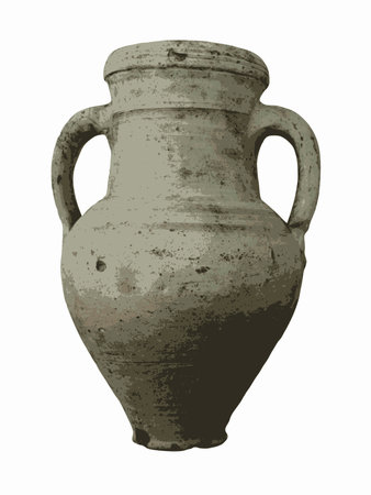 Old clay vase isolated illustration on white background.のイラスト素材