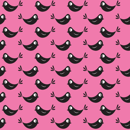 Vector seamless pattern with black birds on a pink background.のイラスト素材