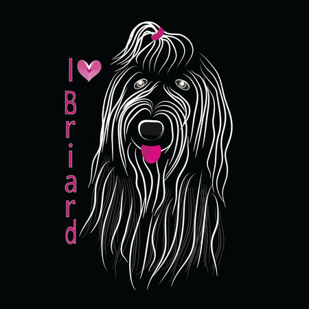 Dog breed Briard sketch vector graphics monochrome black and white with bowのイラスト素材