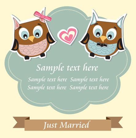 Cute owls just married wedding invitation cardのイラスト素材