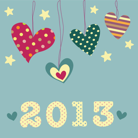 New Year card with cute heartsのイラスト素材