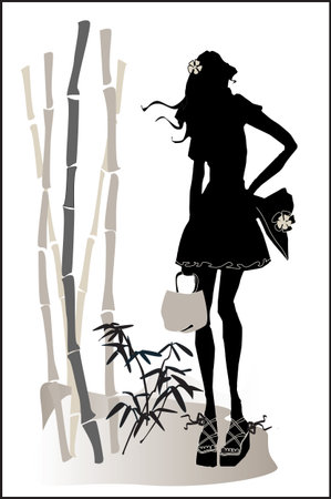Woman silhouette with hat and bagのイラスト素材