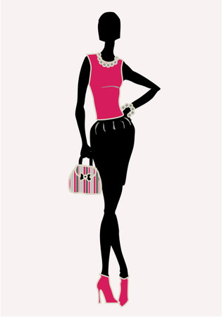 Woman silhouette with shopping bagのイラスト素材
