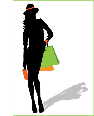 shopping girl with bagsのイラスト素材