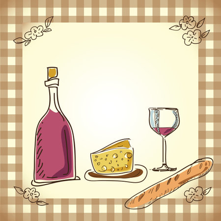 wine and cheese menu designのイラスト素材