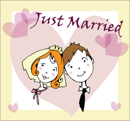 Wedding invitation with bride and groom illustrationのイラスト素材