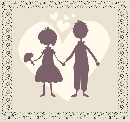 Wedding invitation with bride and groom illustrationのイラスト素材