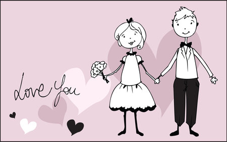 Wedding invitation with bride and groom illustrationのイラスト素材