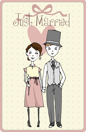 Wedding invitation with bride and groom illustrationのイラスト素材