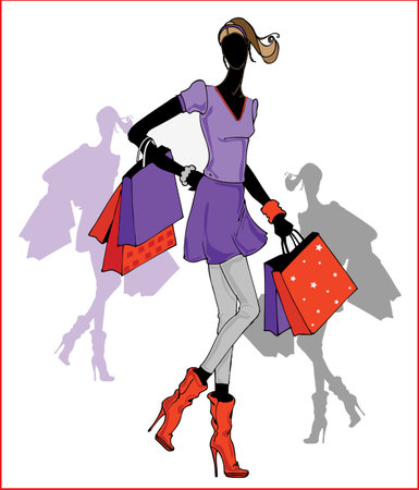 Fashion and Shopping girlsのイラスト素材