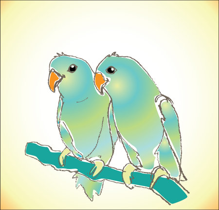  hand drawn birds on a branchのイラスト素材