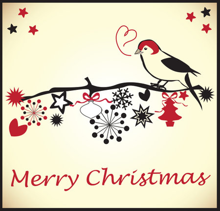 Christmas Card with a little birdのイラスト素材