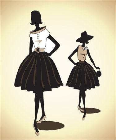 Fancy vintage silhouette of two girlsのイラスト素材
