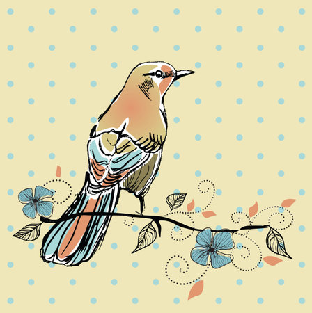 illustration of a bird on a branchのイラスト素材