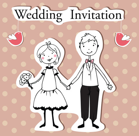 illustration of couple on wedding invitation templateのイラスト素材