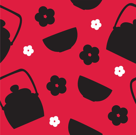 Seamless pattern with tea pots and tea cups のイラスト素材