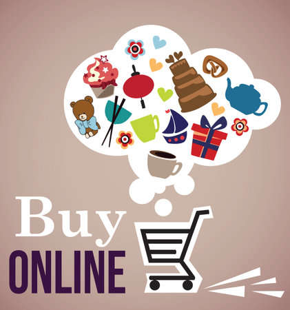 Buy On line, color iconsのイラスト素材