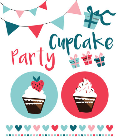 Card with cup cakes,party invitationのイラスト素材